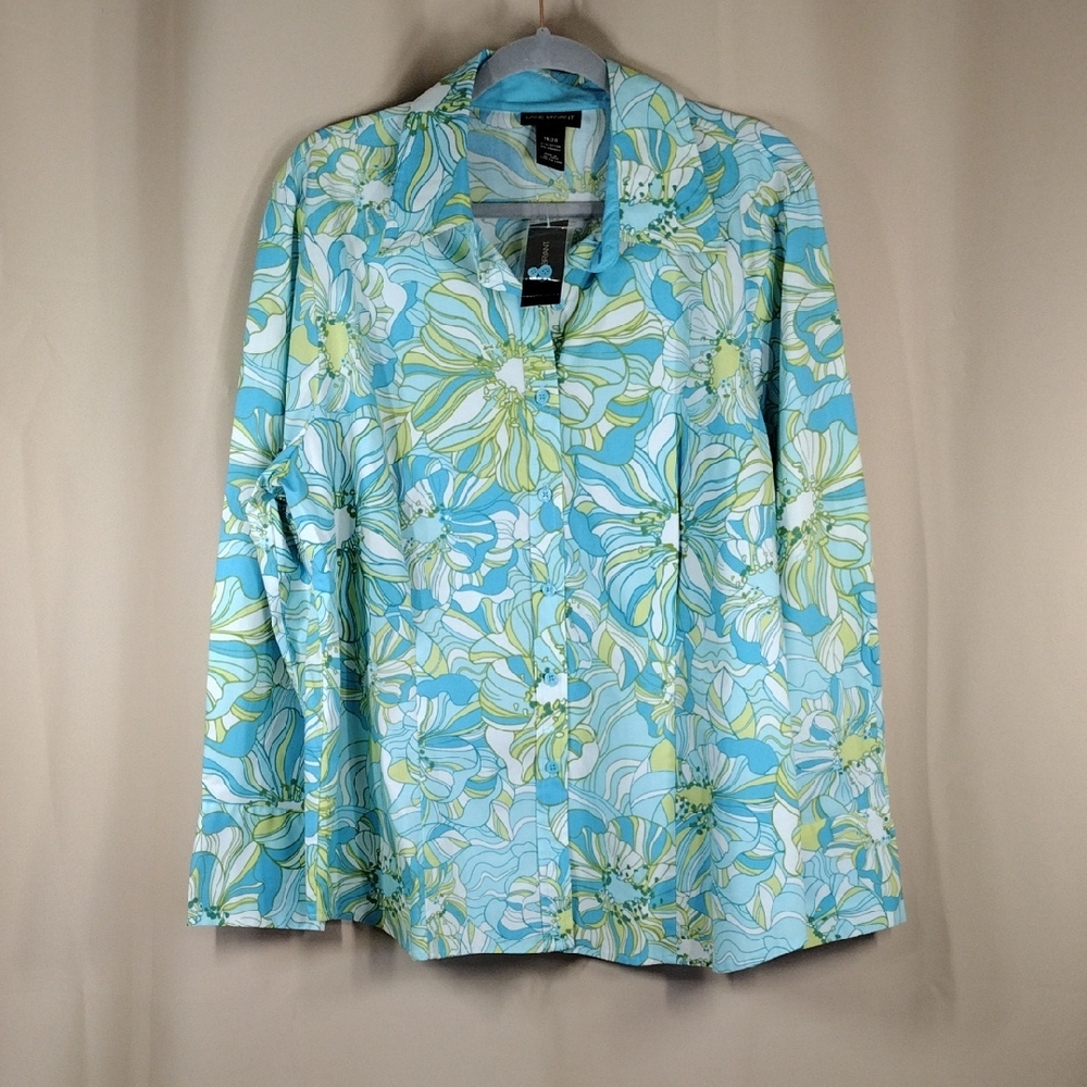 Coldwater Creek Blue Floral Button-Up Shirt